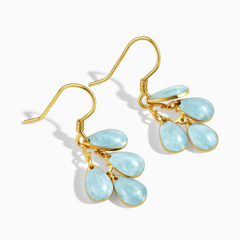 18KT Yellow Gold Vermeil Teardrop Aquamarine Dangle Earrings - Petal Rain Side View