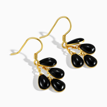 18KT Yellow Gold Vermeil Teardrop Black Onyx Dangle Earrings - Petal Rain Side View