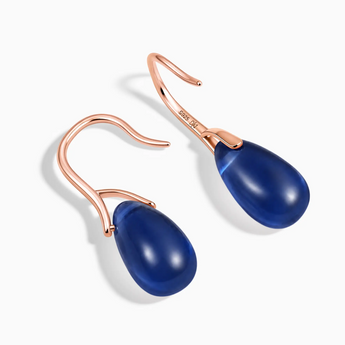 18KT Yellow Gold Vermeil Teardrop Blue Sapphire Dangle Earrings - Dew Arc Side View