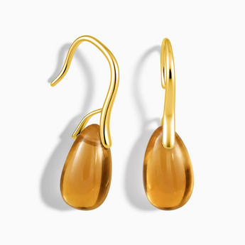 18KT Yellow Gold Vermeil Teardrop Citrine Dangle Earrings - Dew Arc Front View