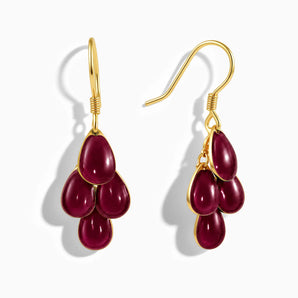 18KT Yellow Gold Vermeil Teardrop Garnet Dangle Earrings - Petal Rain Front View