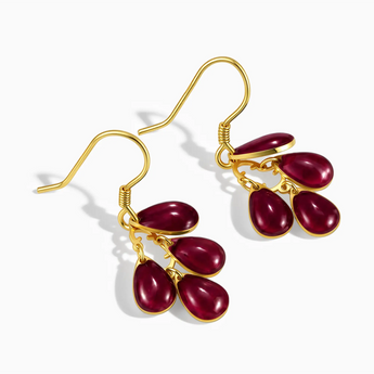 18KT Yellow Gold Vermeil Teardrop Garnet Dangle Earrings - Petal Rain Side View