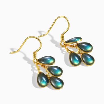 18KT Yellow Gold Vermeil Teardrop Labradorite Dangle Earrings - Petal Rain Side View