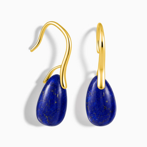 18KT Yellow Gold Vermeil Teardrop Lapis Lazuli Dangle Earrings - Dew Arc Front View