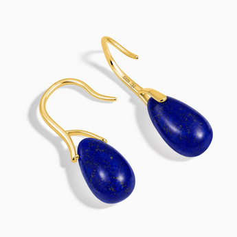 18KT Yellow Gold Vermeil Teardrop Lapis Lazuli Dangle Earrings - Dew Arc Side View
