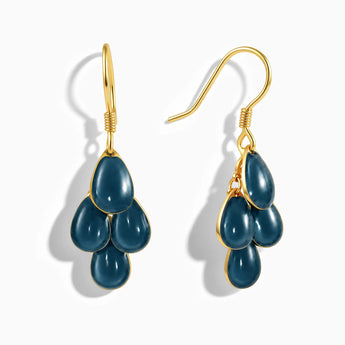 18KT Yellow Gold Vermeil Teardrop London Blue Topaz Dangle Earrings - Petal Rain Front View