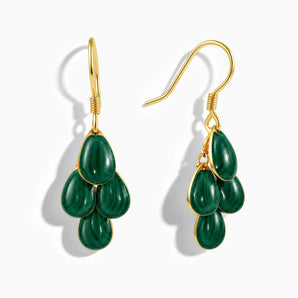 18KT Yellow Gold Vermeil Teardrop Malachite Dangle Earrings - Petal Rain Front View