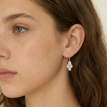 18KT Yellow Gold Vermeil Teardrop  Moonstone Dangle Earrings - Petal Rain Model Shot