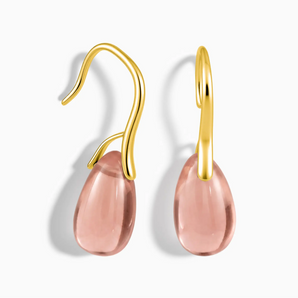 18KT Yellow Gold Vermeil Teardrop Morganite Dangle Earrings - Dew Arc Front View