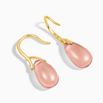 18KT Yellow Gold Vermeil Teardrop Morganite Dangle Earrings - Dew Arc Side View