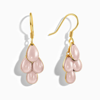 18KT Yellow Gold Vermeil Teardrop Morganite Dangle Earrings - Petal Rain Front View
