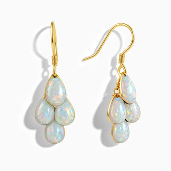 18KT Yellow Gold Vermeil Teardrop Opal Dangle Earrings - Petal Rain Front View