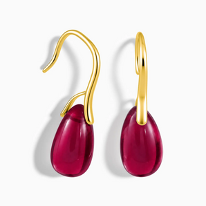 18KT Yellow Gold Vermeil Teardrop Ruby Dangle Earrings - Dew Arc Front View
