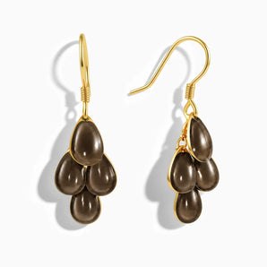 18KT Yellow Gold Vermeil Teardrop Smoky Quartz Dangle Earrings - Petal Rain Front View