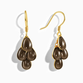 18KT Yellow Gold Vermeil Teardrop Smoky Quartz Dangle Earrings - Petal Rain Front View