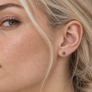18KT Yellow Gold Vermeil Triangle Alexandrite Solitaire Stud Earrings - Gentle Resolve Model Shot