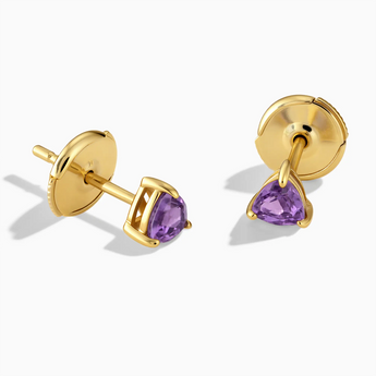18KT Yellow Gold Vermeil Triangle Amethyst Solitaire Stud Earrings - Gentle Resolve Front View