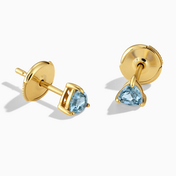 18KT Yellow Gold Vermeil Triangle Aquamarine Solitaire Stud Earrings - Gentle Resolve Front View
