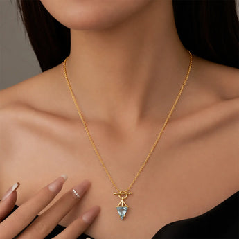 18KT Yellow Gold Vermeil Triangle Aquamarine Toggle Clasp Necklace - Pendulum Model Shot