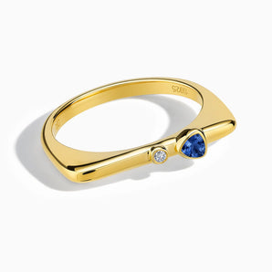 18KT Yellow Gold Vermeil Triangle Blue Sapphire Puzzle Stacking Ring - Minimal Flare Front View