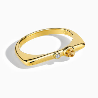 18KT Yellow Gold Vermeil Triangle Citrine Puzzle Stacking Ring - Minimal Flare Front View