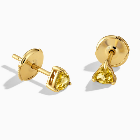 18KT Yellow Gold Vermeil Triangle Citrine Solitaire Stud Earrings - Gentle Resolve Front View