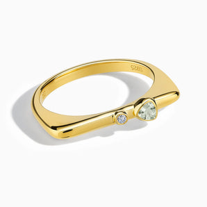 18KT Yellow Gold Vermeil Triangle Green Amethyst Puzzle Stacking Ring - Minimal Flare Front View