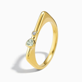 18KT Yellow Gold Vermeil Triangle Green Amethyst Puzzle Stacking Ring - Minimal Flare Side View