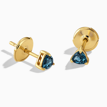 18KT Yellow Gold Vermeil Triangle London Blue Topaz Solitaire Stud Earrings - Gentle Resolve Front View