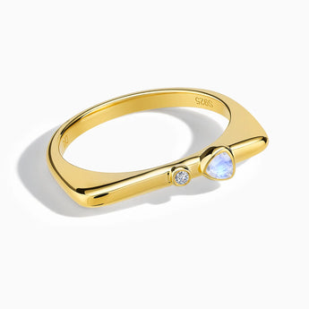 18KT Yellow Gold Vermeil Triangle Moonstone Puzzle Stacking Ring - Minimal Flare Front View