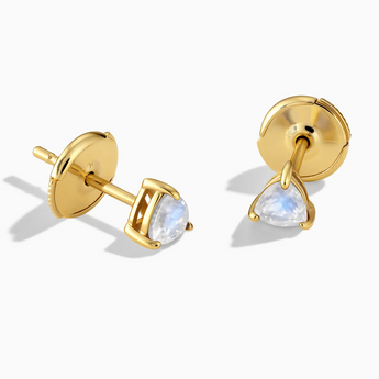 18KT Yellow Gold Vermeil Triangle Moonstone Solitaire Stud Earrings - Gentle Resolve Front View