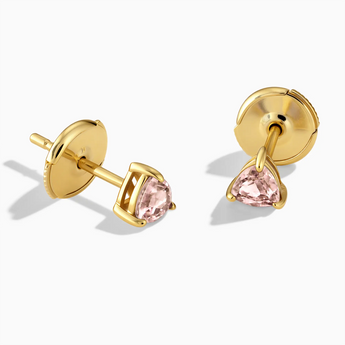 18KT Yellow Gold Vermeil Triangle Morganite Solitaire Stud Earrings - Gentle Resolve Front View