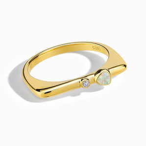 18KT Yellow Gold Vermeil Triangle Opal Puzzle Stacking Ring - Minimal Flare Front View