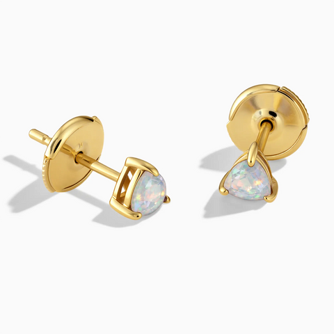18KT Yellow Gold Vermeil Triangle Opal Solitaire Stud Earrings - Gentle Resolve Front View