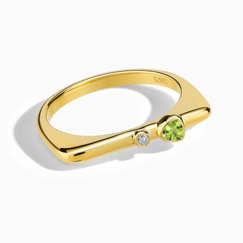 18KT Yellow Gold Vermeil Triangle Peridot Puzzle Stacking Ring - Minimal Flare Front View