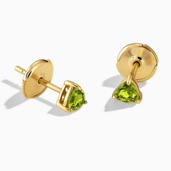 18KT Yellow Gold Vermeil Triangle Peridot Solitaire Stud Earrings - Gentle Resolve Front View