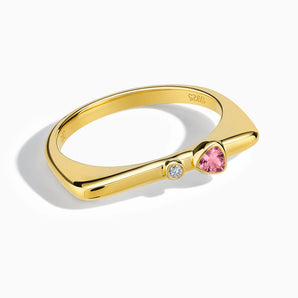 18KT Yellow Gold Vermeil Triangle Pink Tourmaline Puzzle Stacking Ring - Minimal Flare Front View