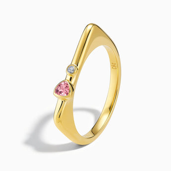 18KT Yellow Gold Vermeil Triangle Pink Tourmaline Puzzle Stacking Ring - Minimal Flare Side View