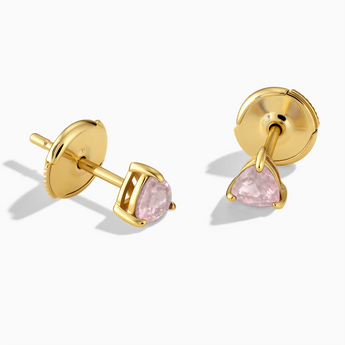 18KT Yellow Gold Vermeil Triangle Rose Quartz Solitaire Stud Earrings - Gentle Resolve Front View