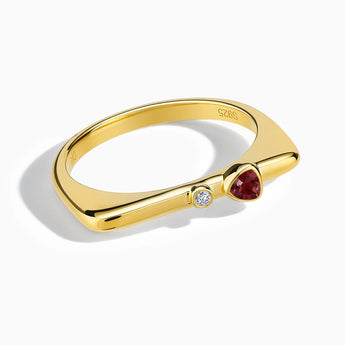 18KT Yellow Gold Vermeil Triangle Ruby Puzzle Stacking Ring - Minimal Flare Front View