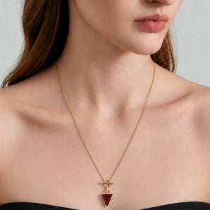 18KT Yellow Gold Vermeil Triangle Ruby Toggle Clasp Necklace - Pendulum Model Shot