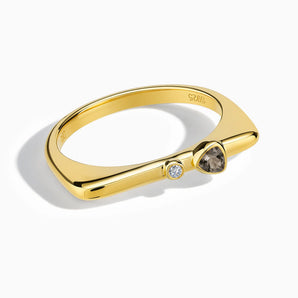 18KT Yellow Gold Vermeil Triangle Smoky Quartz Puzzle Stacking Ring - Minimal Flare Front View