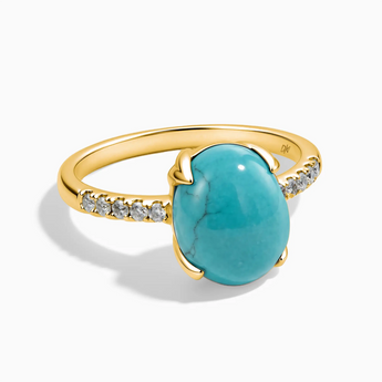 18KT Yellow Gold Vermeil Turquoise Cabochon Ring - Minimal Spiritual Front View