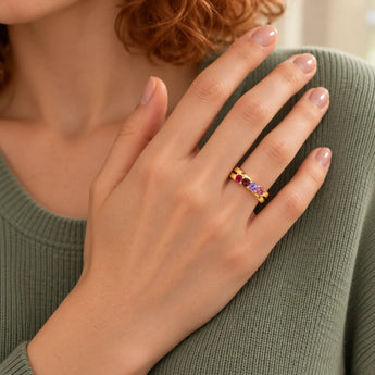 18KT Yellow Gold Vermeil Velvet Majesty Four Round Stone Crossover Ring - Seasons Rhythm Model Shot