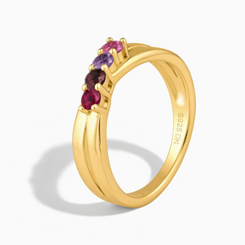 18KT Yellow Gold Vermeil Velvet Majesty Four Round Stone Crossover Ring - Seasons Rhythm Side View