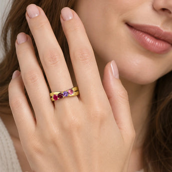 18KT Yellow Gold Vermeil Velvet Majesty Four Round Stone Crossover Ring - Seasons Rhythm Worn View