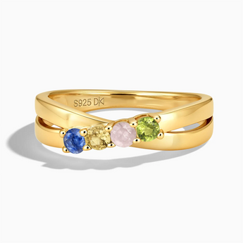 18KT Yellow Gold Vermeil Vibrant Starburst Four Round Stone Crossover Ring - Seasons Rhythm Front View