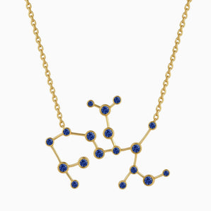 18KT Yellow Gold Vermeil Virgo Zodiac Constellation Necklace - Blue Sapphire Front View