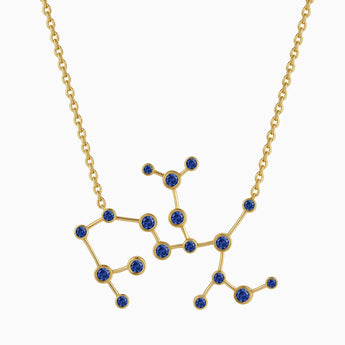 18KT Yellow Gold Vermeil Virgo Zodiac Constellation Necklace - Blue Sapphire Front View