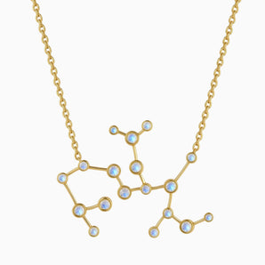 18KT Yellow Gold Vermeil Virgo Zodiac Constellation Necklace - Moonstone Front View